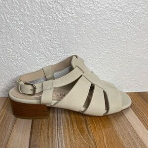 Donna Carolina Sandaletts Women’s Size 37.5 Leather Beige Block Heel Italy Made